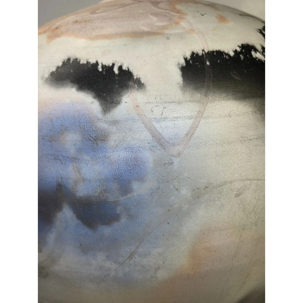 Ceramic Sphere Art Pottery Orb Signed Raku Round Sculpture Fire Pit Abstract